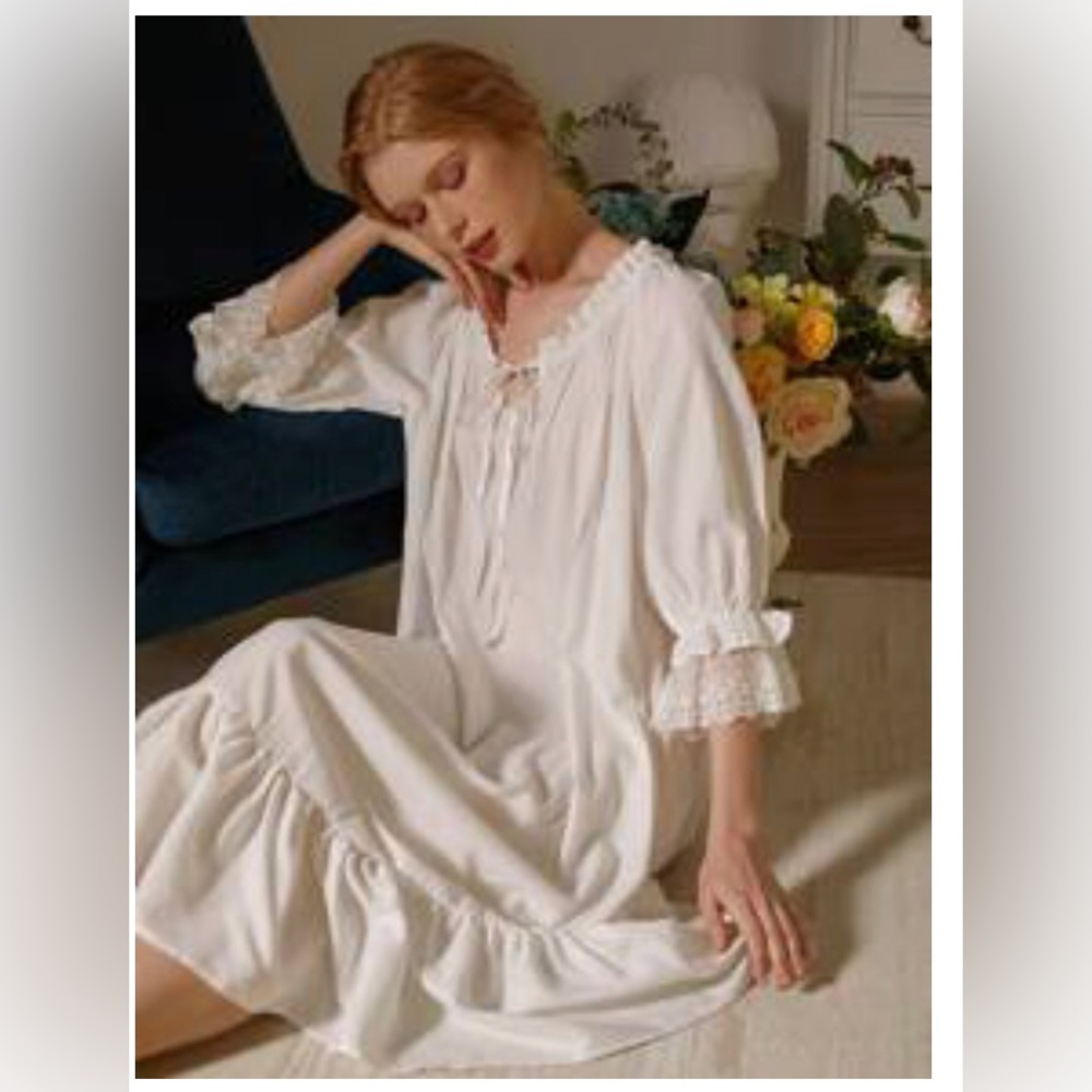 Shein NWOT Frill Trim Tie Neck Contrast Lace Nightdress
